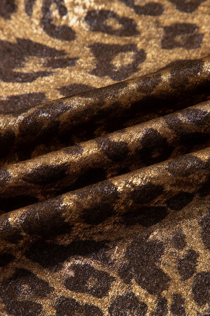 Leopard Buttoned Elastic Waist Wide Leg Pants