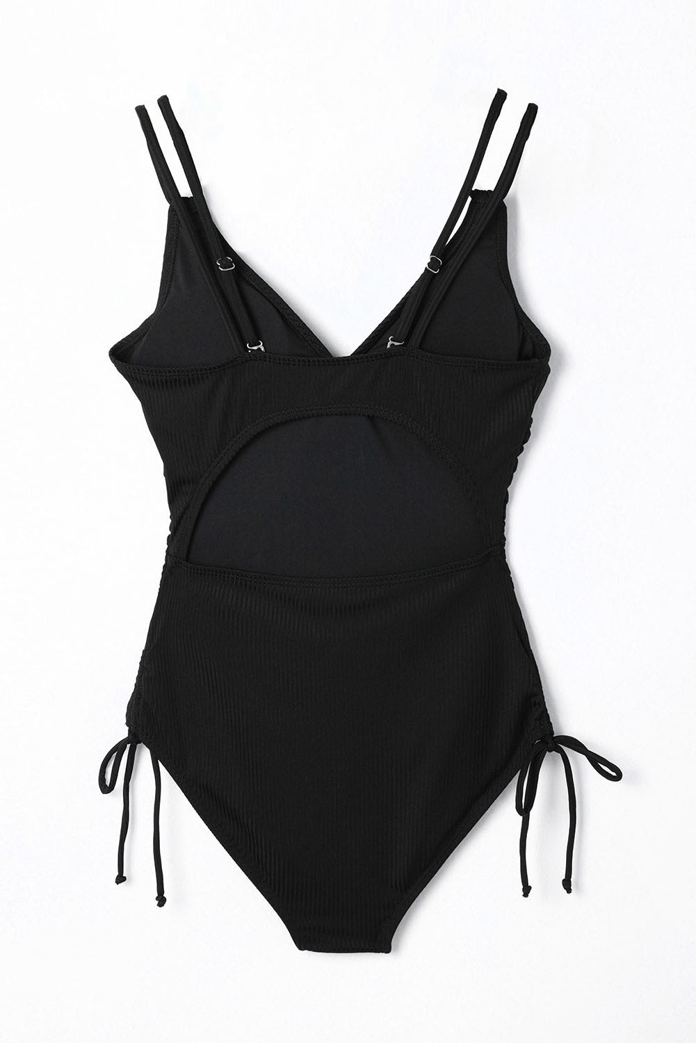 Solid Ribbed Knit Adjustable Strap One-Piece Swimsuit