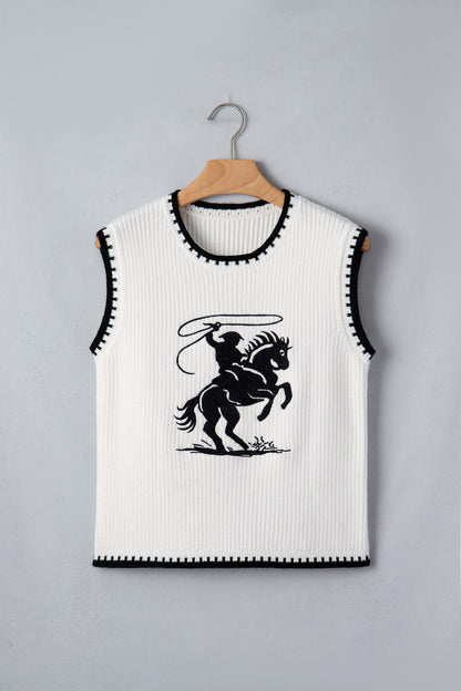 Western Rodeo Cowboy Contrast Trim Sweater Top