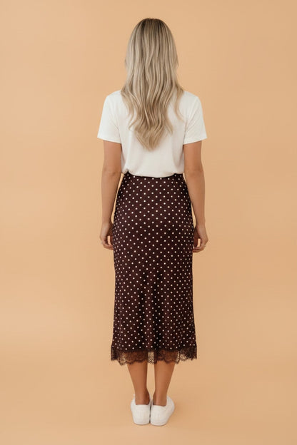 Polka Dot Lace Hem Midi Skirt