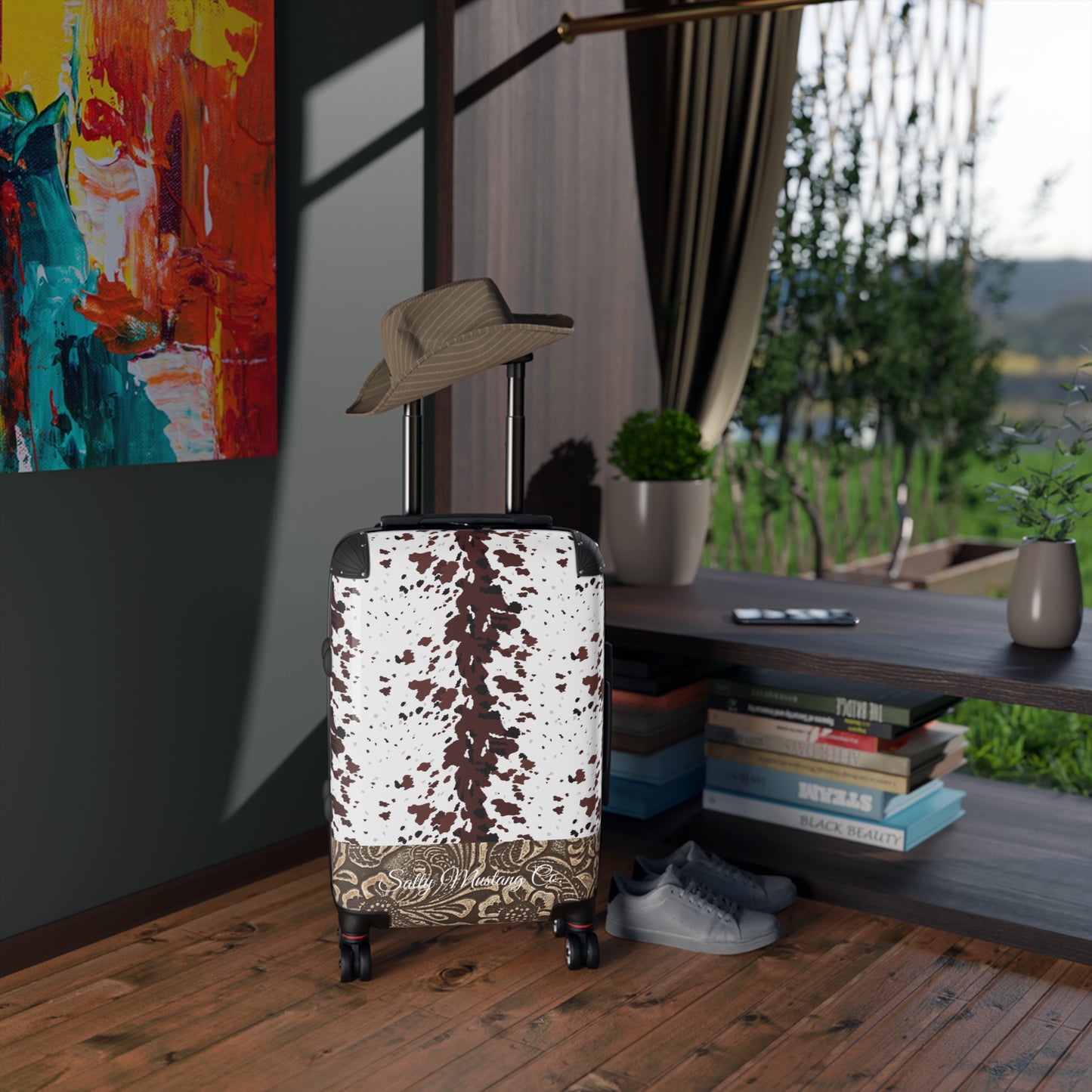 Cow Hide Leather Print Suitcase