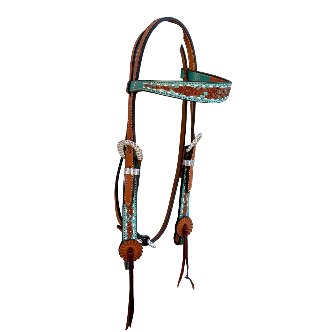 2800 - Turquoise shimmer collection 1 - 1/2"  Contour browband headstall