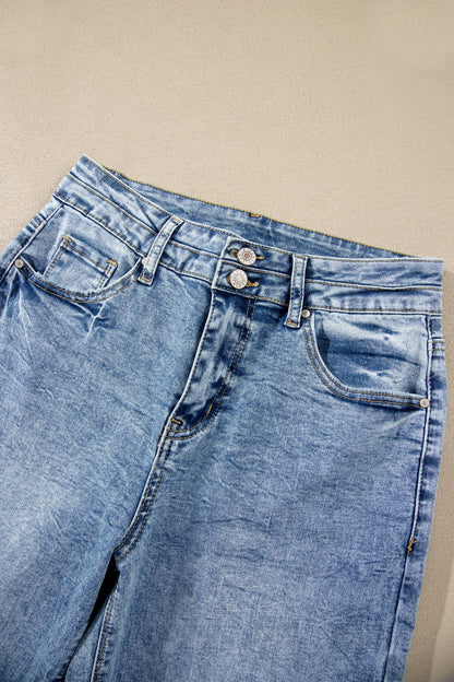 Denim Acid Wash Pockets Flare Jeans