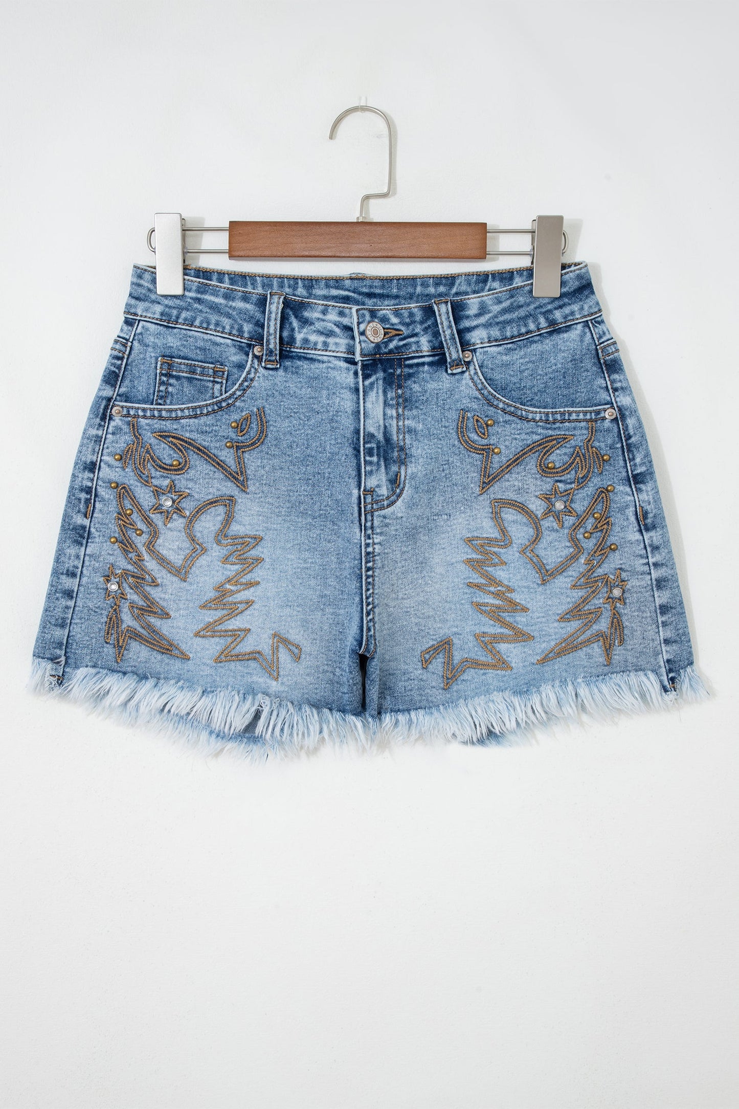 Western Embroidered Studded Denim Shorts