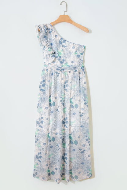 Floral Ruffle One Shoulder Maxi Dress
