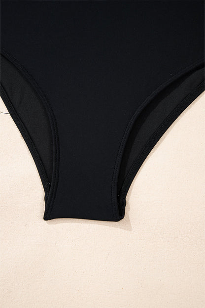 Colorblock Contrast Trim Belted One Piece Swimsuit