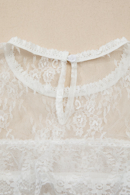 Sheer Floral Lace Ruffle Tiered Blouse & Cami