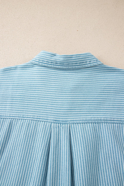 Stripe Cuffed Short Sleeve Button Up Shirt