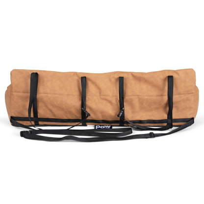 PupProtector™ Faux Cool-to-Touch Vegan Leather Memory Foam Dog Car Bed - Camel