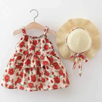 Layered Cotton Floral Dress w Hat