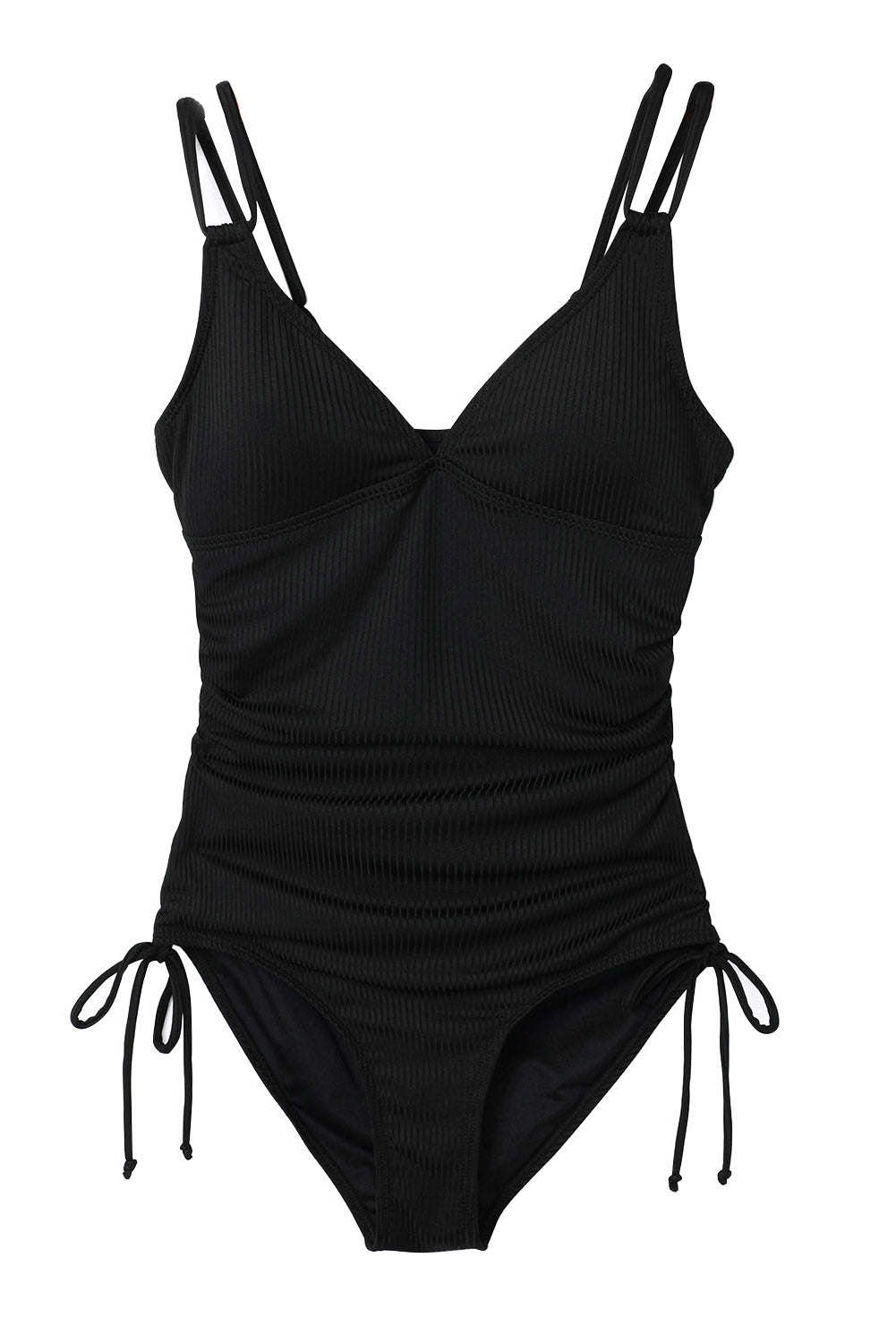 Solid Ribbed Knit Adjustable Strap One-Piece Swimsuit