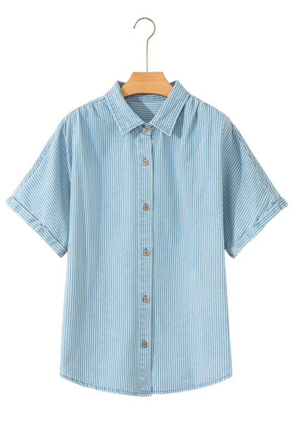Stripe Cuffed Short Sleeve Button Up Shirt