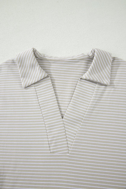 Stripe Dolman Sleeve Polo Shirt & Drawstring Shorts Set