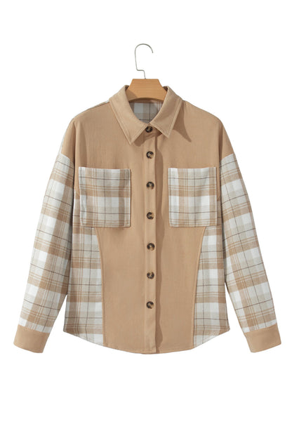 Plaid Colorblock Patch Pocket Buttoned Shacket