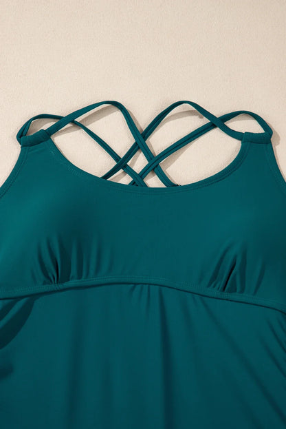 Colorblock Tankini Top & High Waist Bikini Set