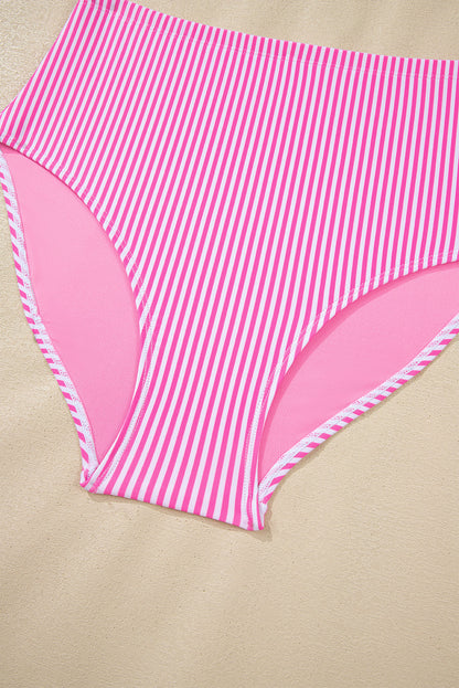 Stripe Knot Strap High Waist Bikini Swimsuit