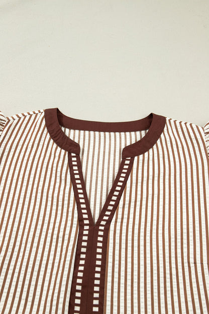 Plus Size Stripe Flutter Sleeve V-Neck Maxi Dress