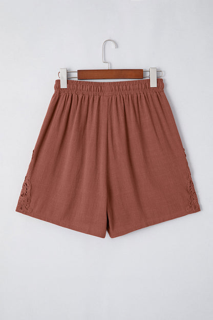 Lace Patchwork Drawstring High Waist Shorts