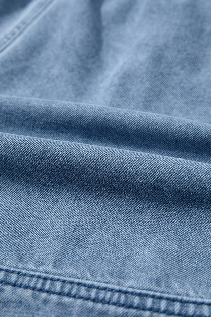 Solid Denim Smocked Elastic Waist Shorts