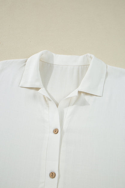 Solid Collared Drop Shoulder Puff Long Sleeve Shirt