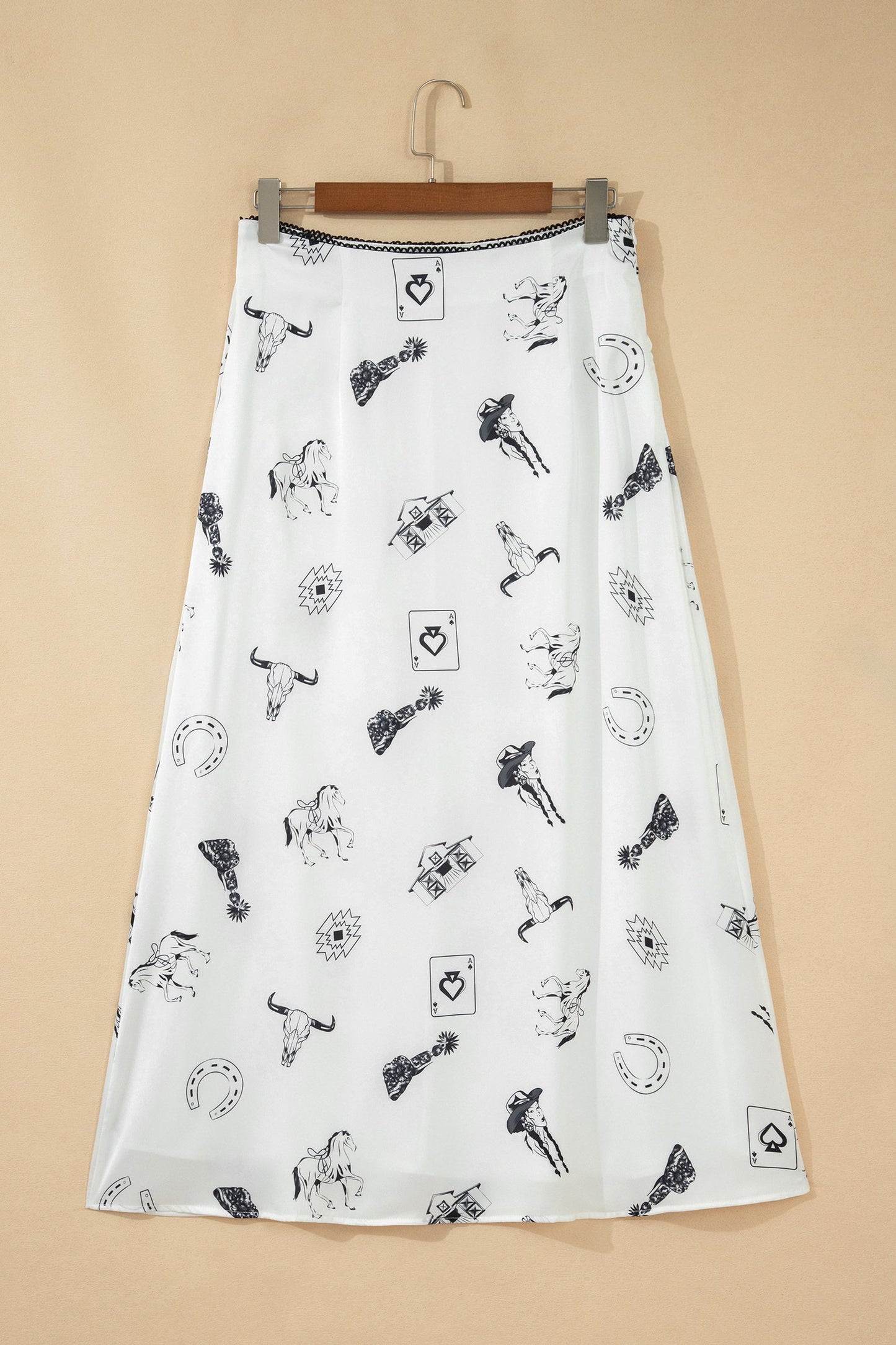 Western Lace Trim High Waist Maxi Skirt