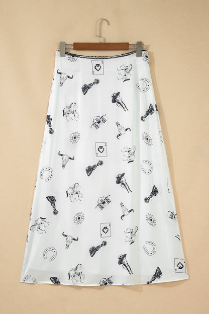 Western Lace Trim High Waist Maxi Skirt