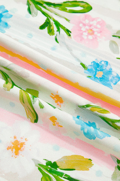 Floral Stripe Trim Button Down Dress