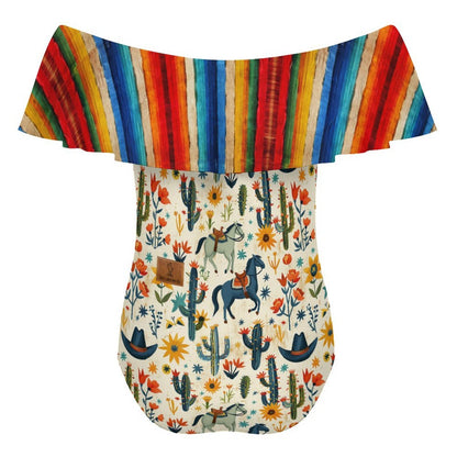 South Of The Border Serape Off-Shoulder Ruffle One-Piece Swimsuit