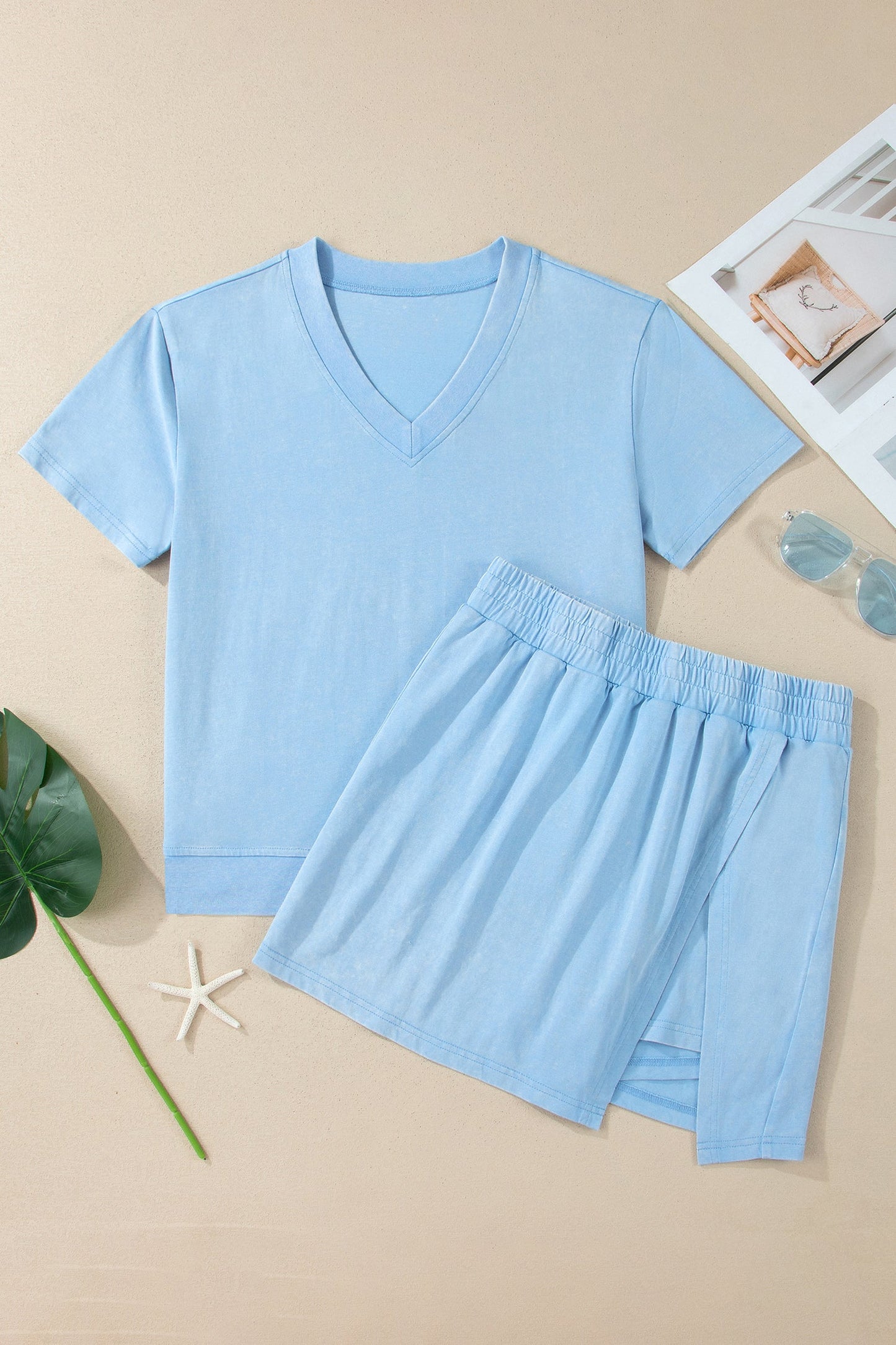 Mineral Wash V-Neck Tee & Skort Set
