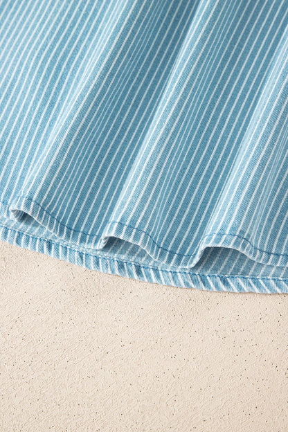 Stripe Cuffed Short Sleeve Button Up Shirt