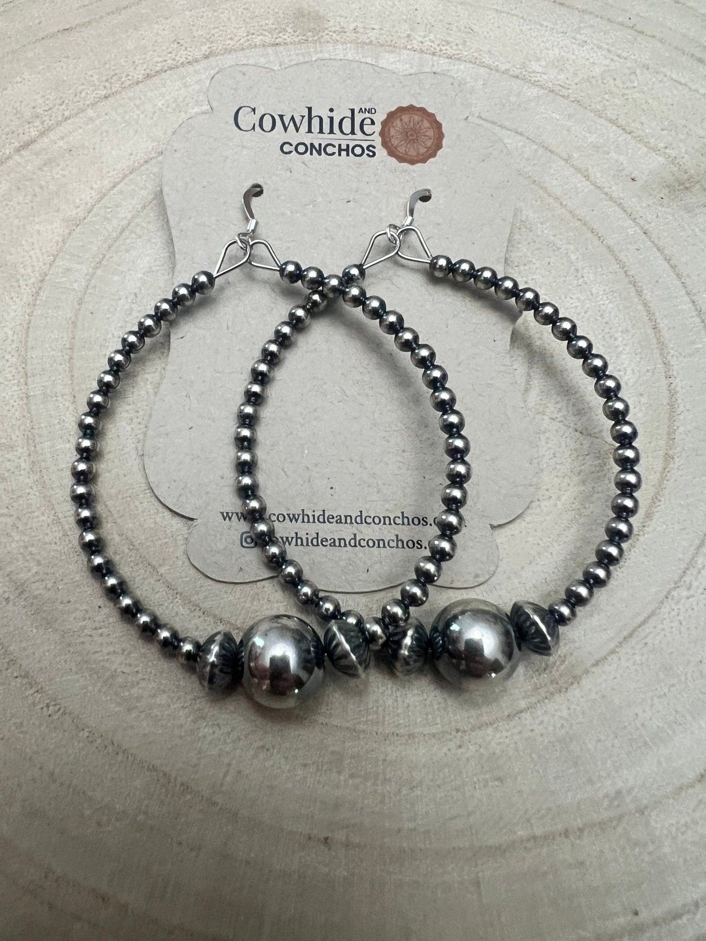 3mm Sterling Pearl Hoops with 10mm Center — 2 inch drop