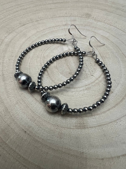 3mm Sterling Pearl Hoops with 10mm Center — 2 inch drop