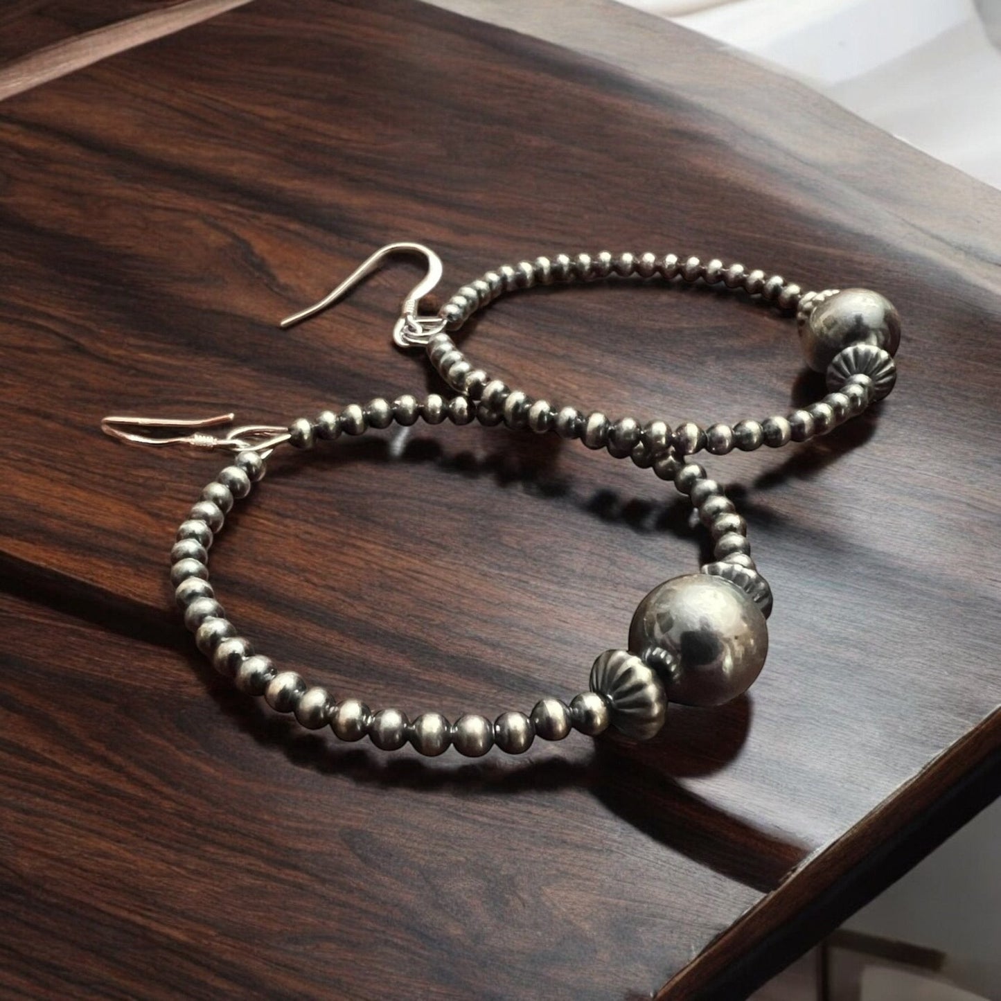 3mm Sterling Pearl Hoops with 10mm Center — 2 inch drop