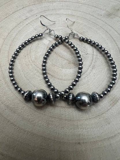 3mm Sterling Pearl Hoops with 10mm Center — 2 inch drop