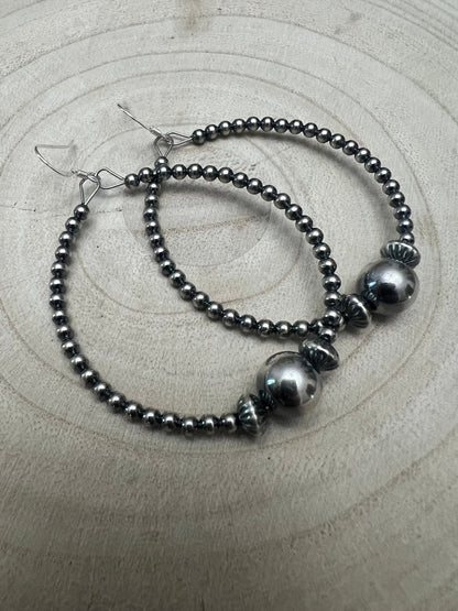 3mm Sterling Pearl Hoops with 10mm Center — 2 inch drop