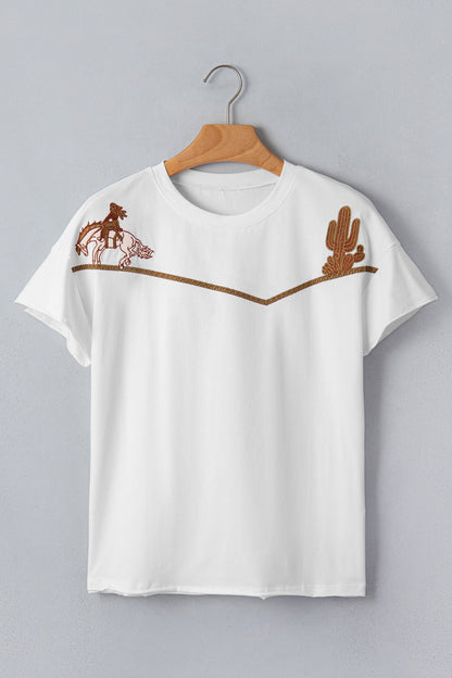 Western Cowboy & Cactus Embroidered Tee