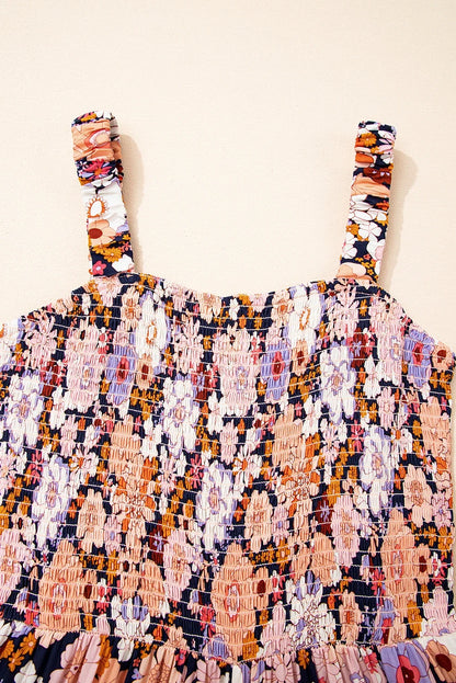 Floral Smocked High Waist Square Neck Jumpsuit