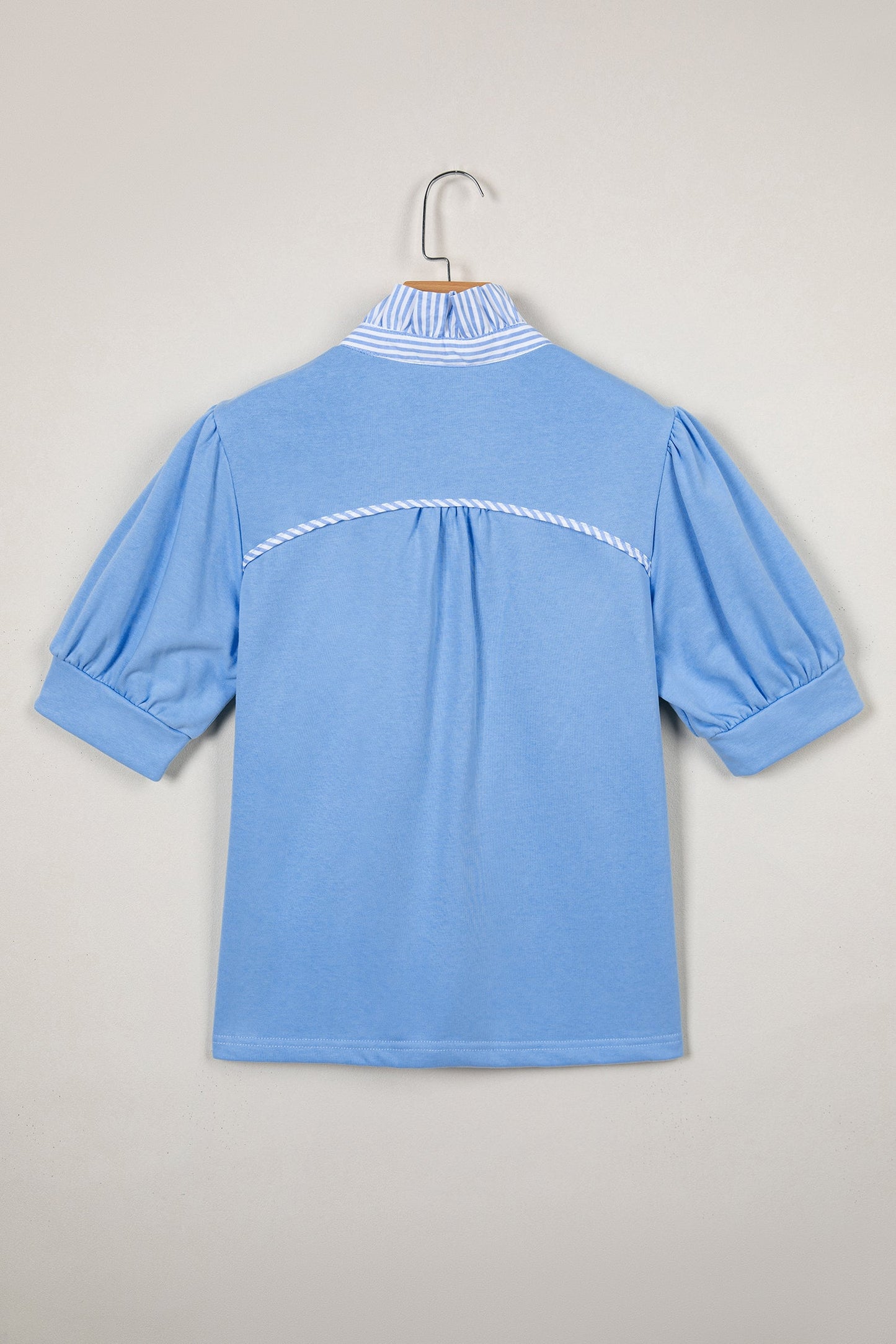 Stripe Frilled Collar Short Sleeve Blouse