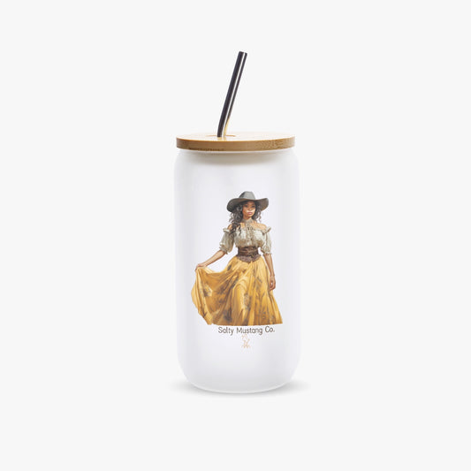 Amarillo Cowgirl Frosted Glass Cup