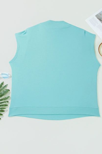 Plus Size Solid High Neck Cap Sleeve Top