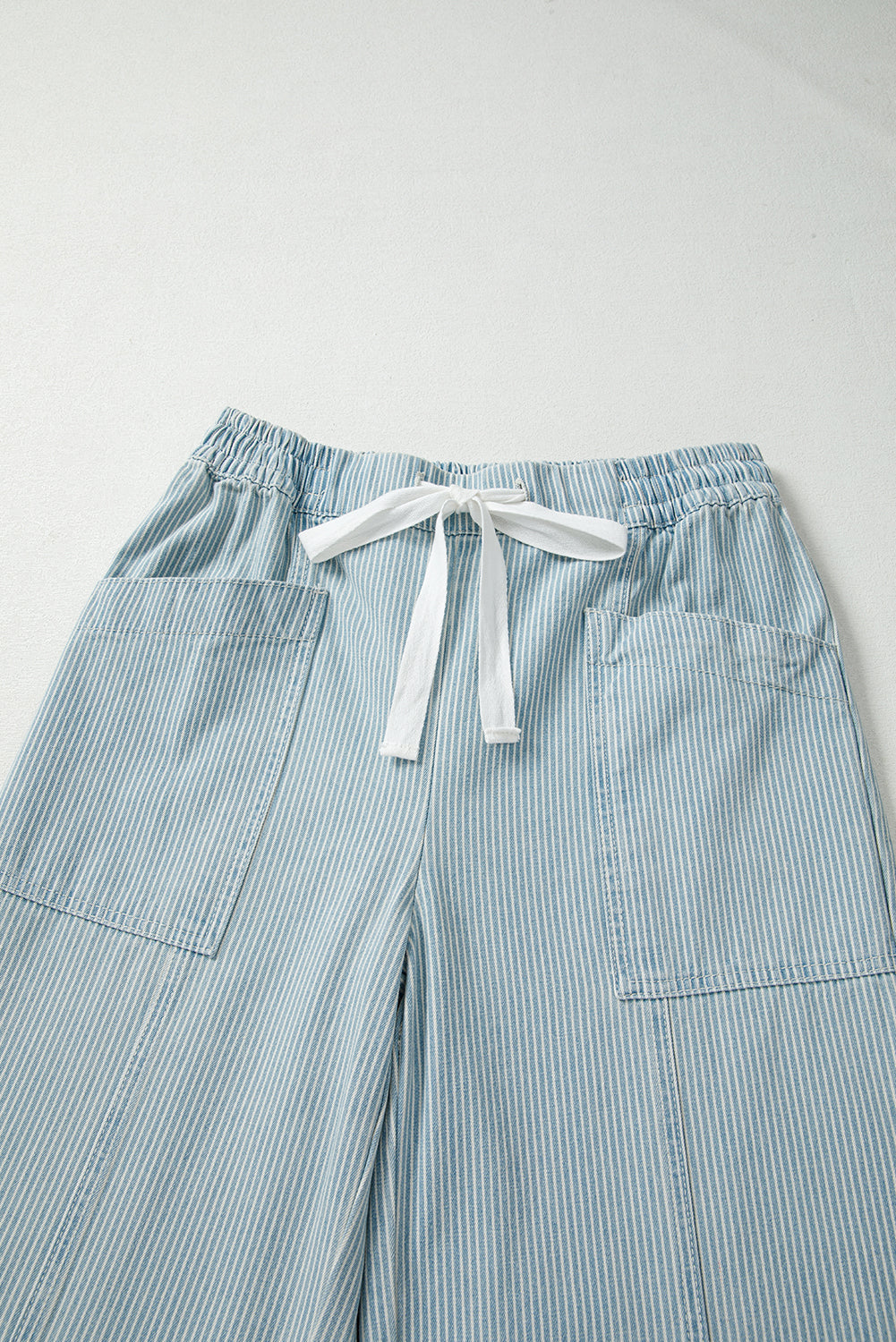 Stripe Denim Mid-Rise Drawstring Waist Jeans