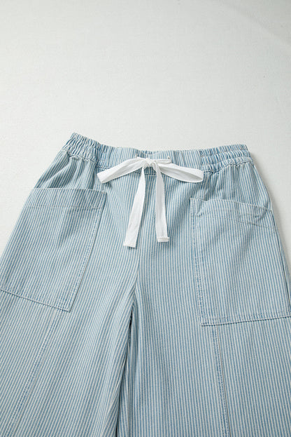 Stripe Denim Mid-Rise Drawstring Waist Jeans