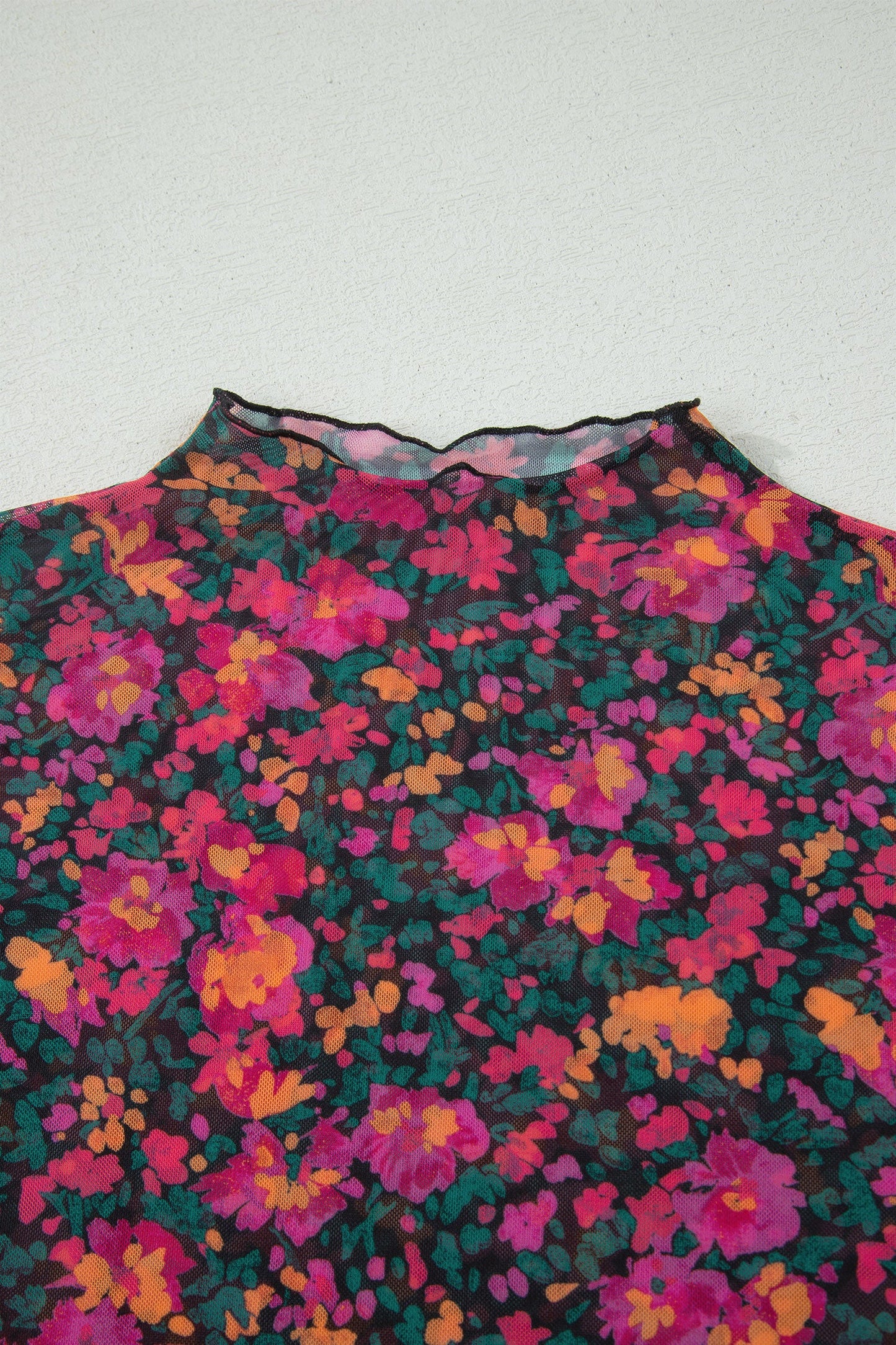 Plus Size Floral Mesh Short Sleeve Top