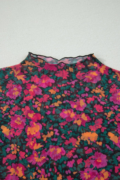 Plus Size Floral Mesh Short Sleeve Top