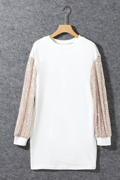 Sequin Patchwork Puff Sleeve Mini Dress