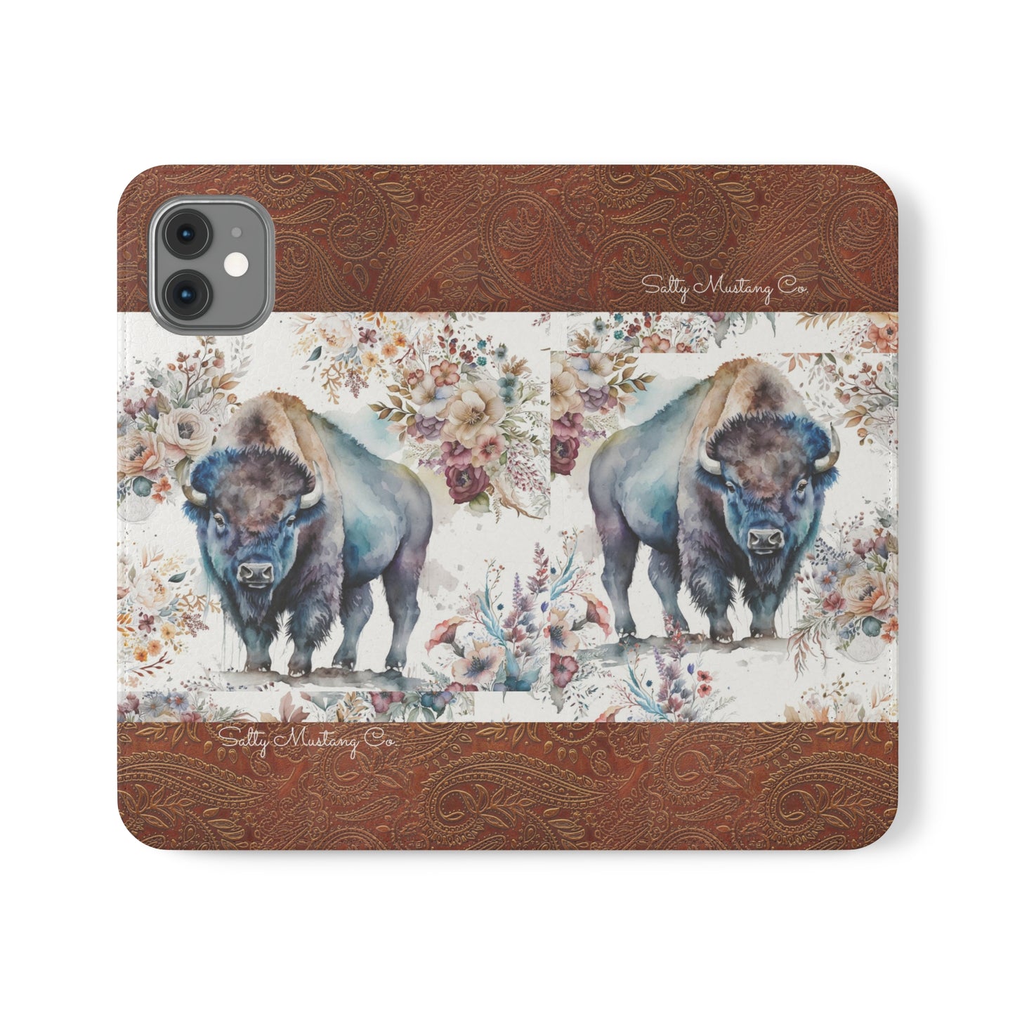 Buffalo Rose Leather Print iPhone Flip Cases