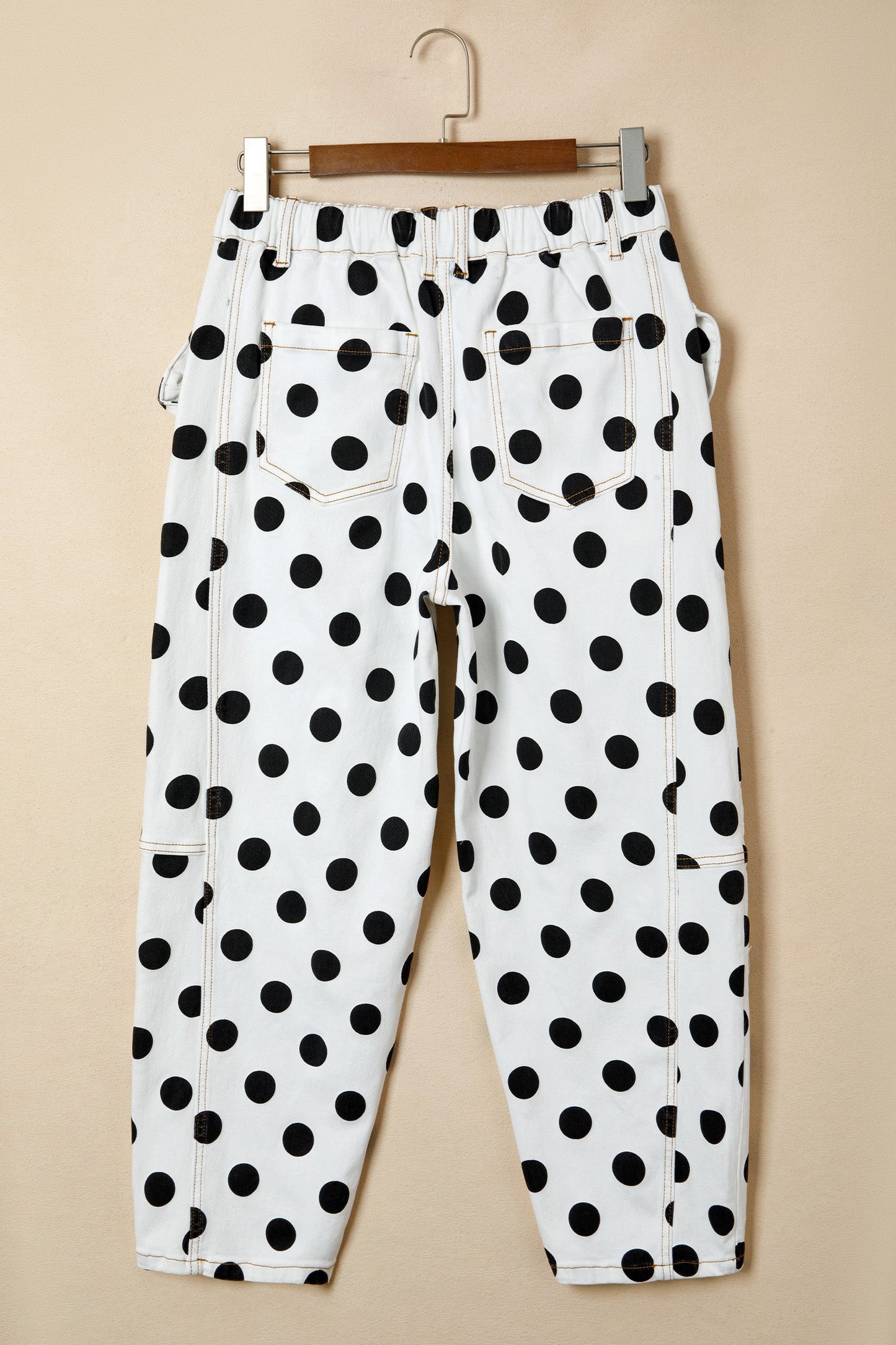 Polka Dot Denim Bow Pocket Barrel Leg Jeans