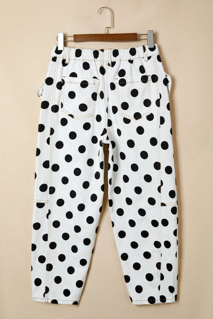 Polka Dot Denim Bow Pocket Barrel Leg Jeans