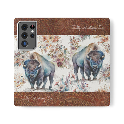 Buffalo Rose Leather Print Samsung Flip Cases