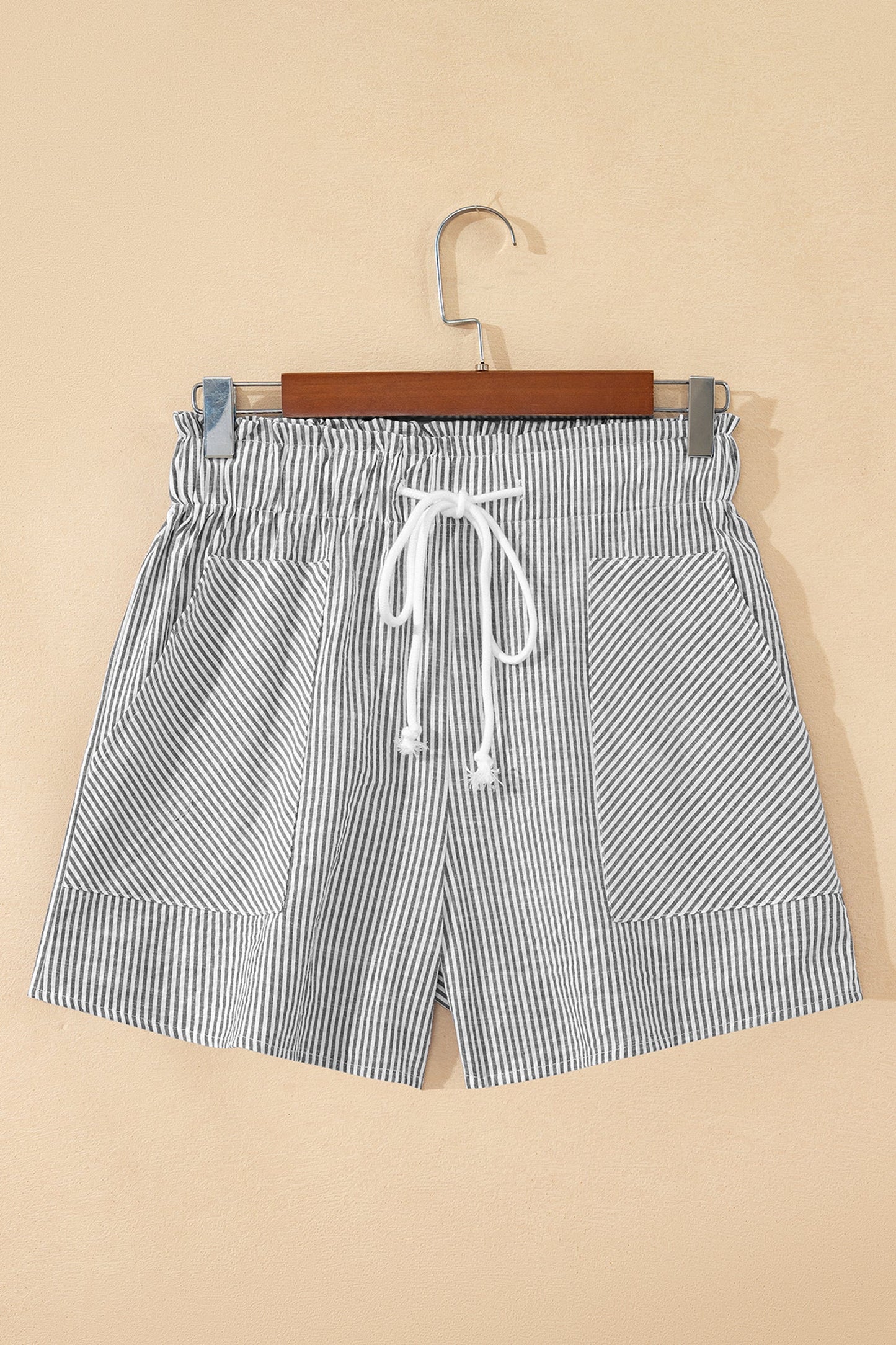 Stripe Lace-Up Elastic Waist Pocketed Shorts